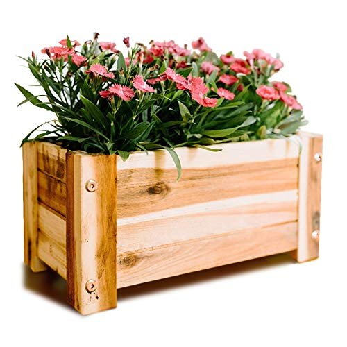 Villa Acacia Wooden Planter Box, Rectangle Shape for Garden, Patio or Window - 13.25 x 7 x 6.25 Inches 